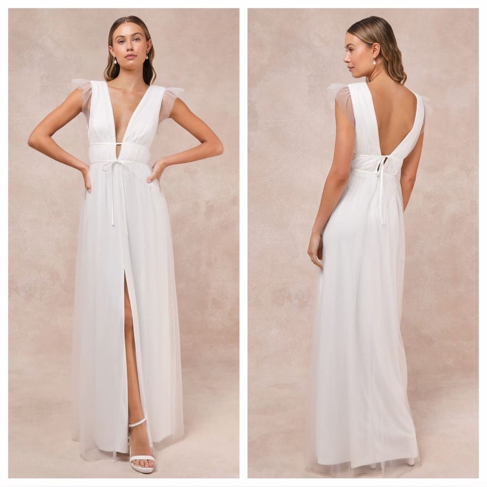 Lulus I'm All Yours White Tulle Ruffled Maxi Dress